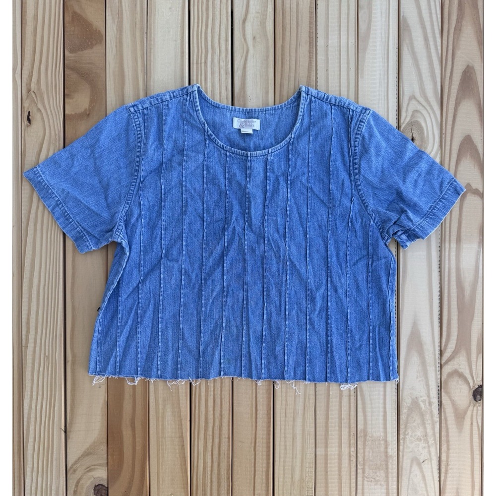 Vintage Christopher & Banks Denim Raw Hem Crop Top Custom Cut Off Size Med
